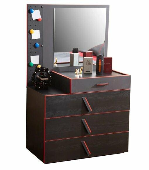 Exklusive Schwarz-Rote Kommode Designer Kinderzimmer Holz Konsole Spiegel von JV Moebel