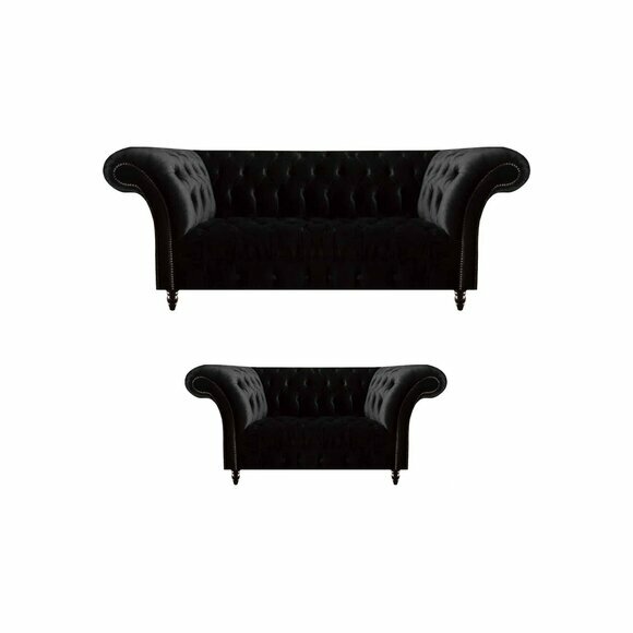 Exklusive Schwarze Chesterfield Sitzmöbel Moderne Posltercouchen 2tlg von JV Moebel