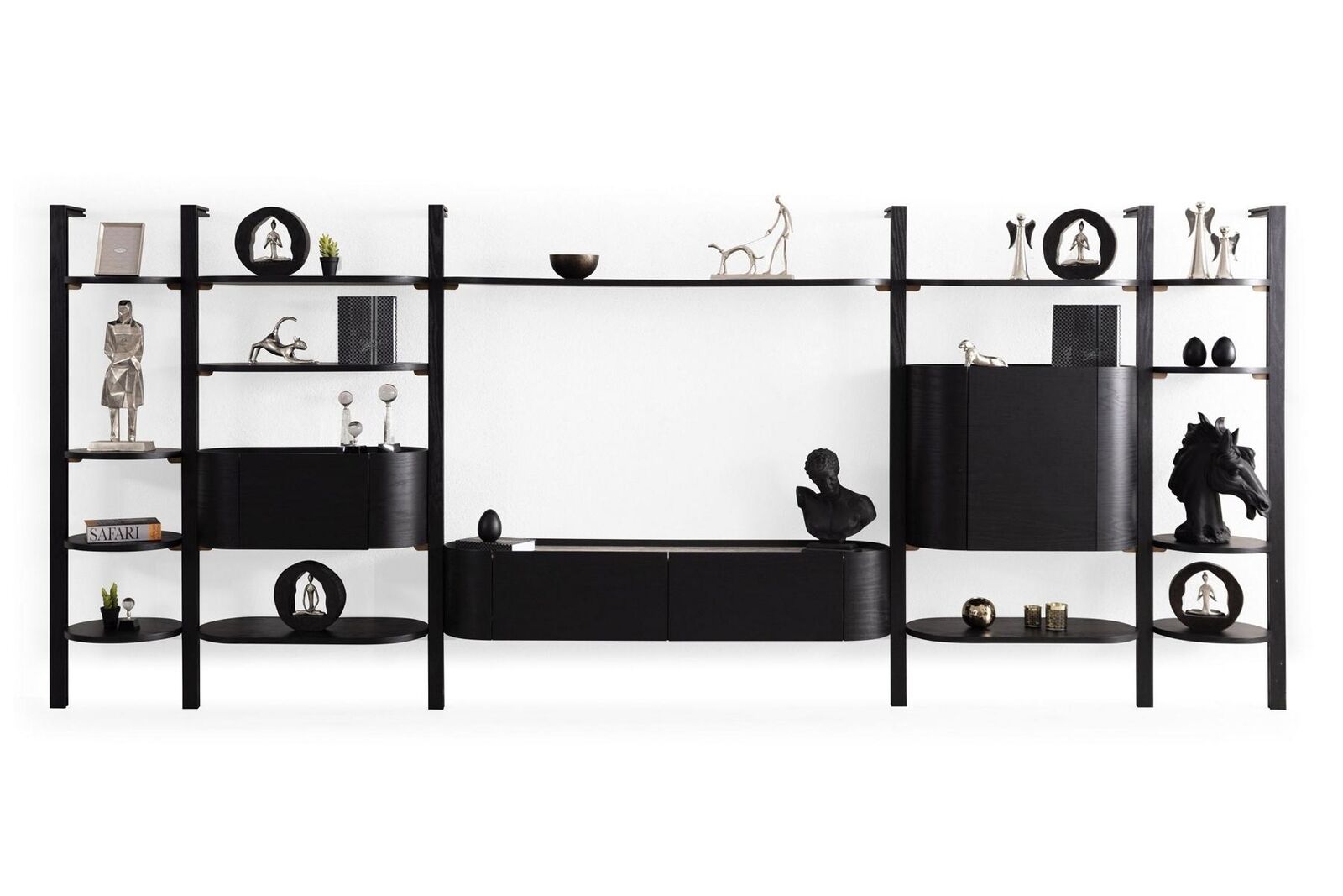 Exklusive Schwarze Wohnwand Designer Wohnzimmer Möbel Edle Holzwand von JV Moebel