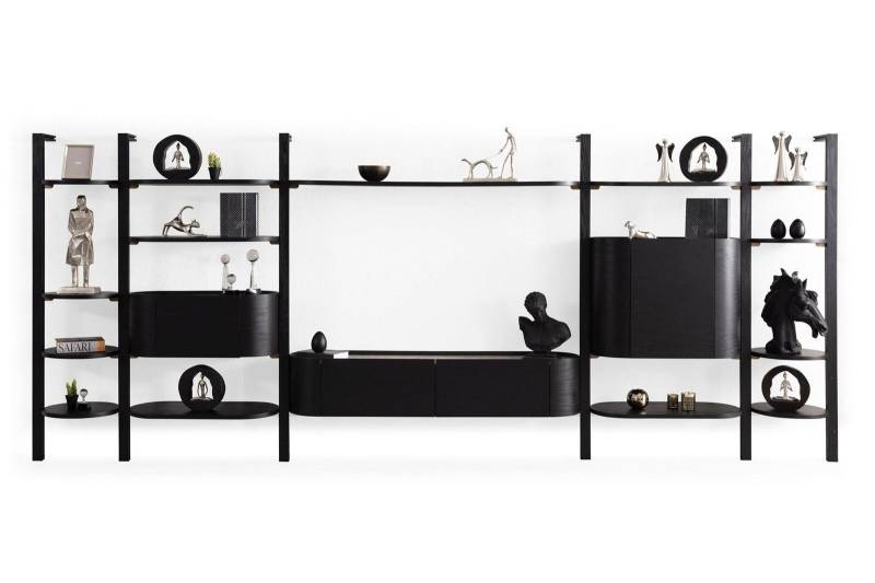Exklusive Schwarze Wohnwand Designer Wohnzimmer Möbel Edle Holzwand von JV Moebel