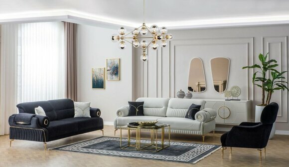 Exklusive Sofagarnitur Edelstahl Couchen Moderne Stoffsofas 3tlg Set von JV Moebel