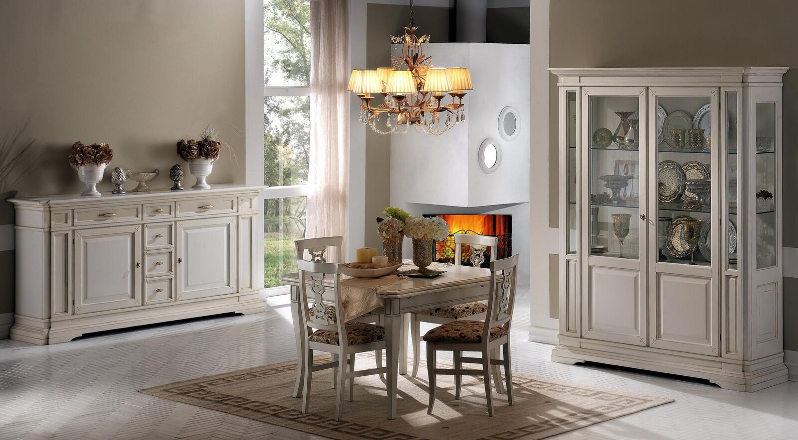 Garnitur 7tlg Holz Möbel Kommode 4x Stuhl Tisch Vitrine Neu Gruppe Esszimmer Set Garnitur 7tlg Holz Möbel Kommode 4x Stuhl Tisch Vitrine Neu Gruppe Esszimmer Set von JV Möbel
