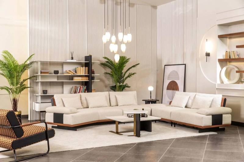 Garnitur Ecksofa L Form Sessel Stoffsofa Couchtische Polstersofa Beige von JV Möbel