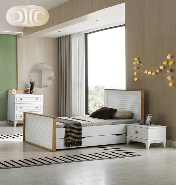 Garnitur Kinderzimmer Bett Kinderbett Kindermöbel Weiß Holz Set 3tlg von JV Möbel