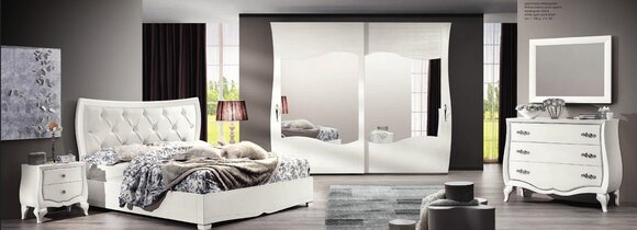 Garnitur Schlafzimmer Bett Nachttisch Kleiderschrank Kommode Spiegel Set 6tlg von JV Möbel