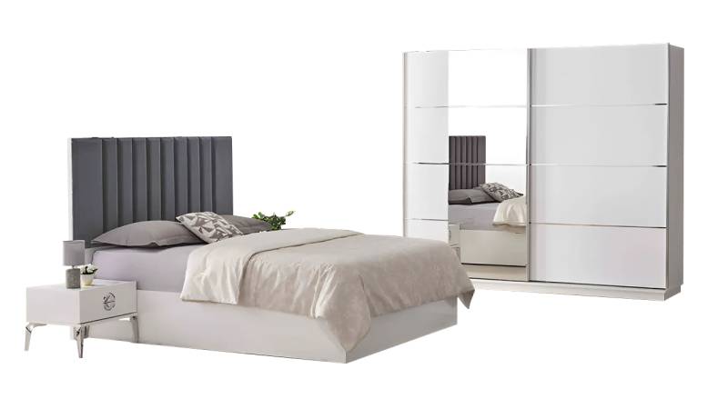 Garnitur Schlafzimmer Doppelbett Nachttische Bett 4tlg Weiß Schrank Betten von JV Möbel