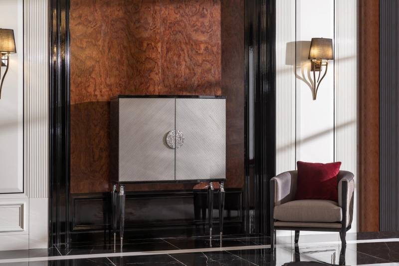 Garnitur Sessel Barschrank Grau Stoff Ohrensessel Bar Wohnzimmer Set von JV Möbel
