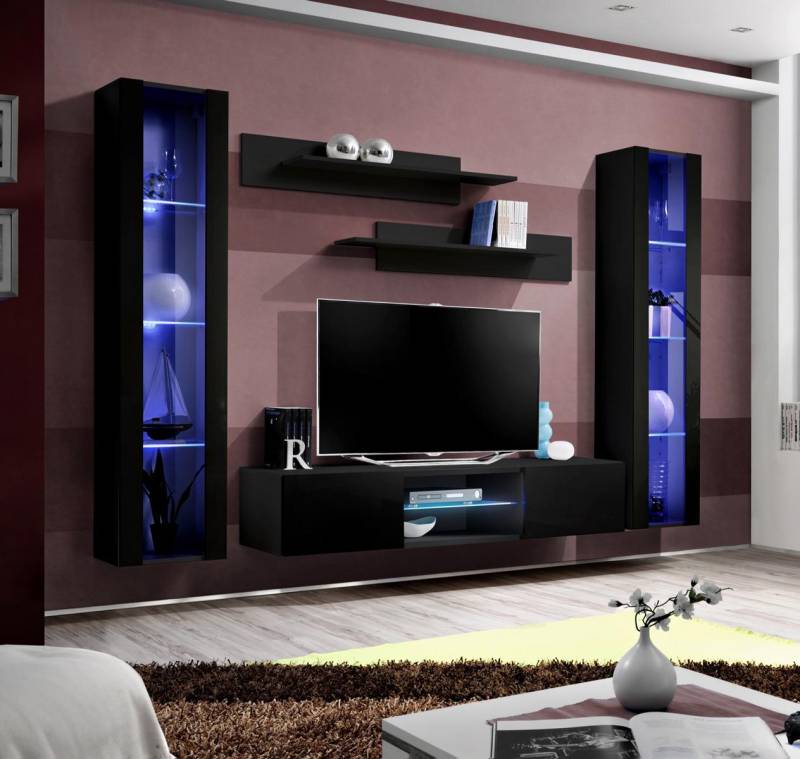 Garnitur rtv Set 5tlg. Schwarz Wohnwand Wandschrank TV-Ständer Design Neu von JV Möbel