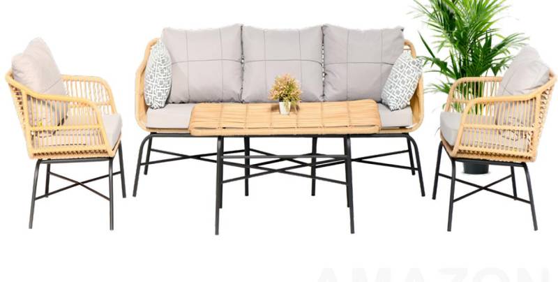 GartenMöbel Garten Sitzmöbel Sofagarnitur Dreisitzer Sofa Sessel Esstisch Set von JV Möbel