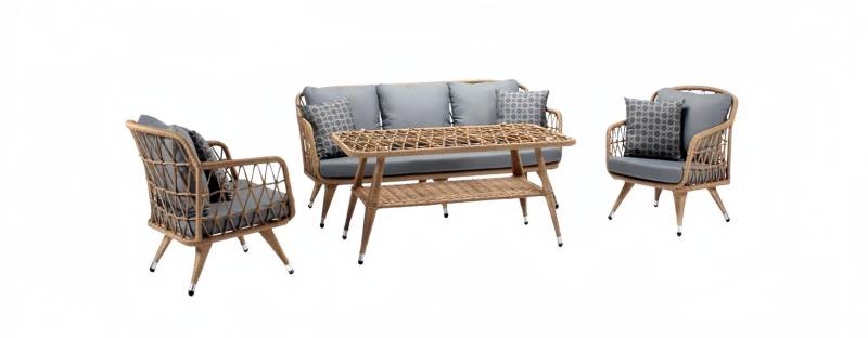 Gartenmöbel 2x Sessel Robuste Garten Grau Garnitur Couchtisch Sofa 3 Sitzer von JV Möbel