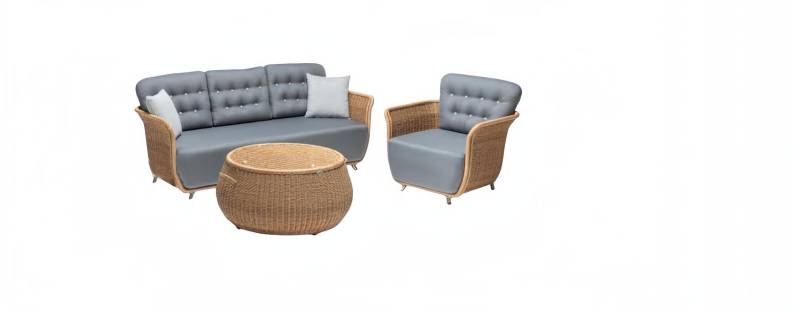 Gartenmöbel Robuste Garten Rattan Garnitur Couchtisch Grau Sessel Sofa 3-Sitzer von JV Möbel