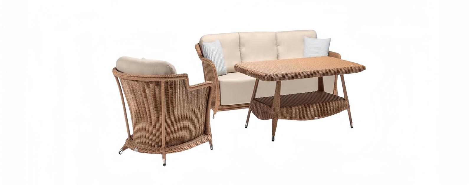 Gartenmöbel Sessel Robuste Garten Rattan Garnitur Braun Couchtisch Sofa 3 Sitzer von JV Möbel