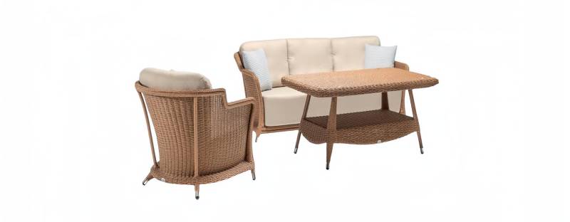 Gartenmöbel Sessel Robuste Garten Rattan Garnitur Braun Couchtisch Sofa 3 Sitzer von JV Möbel