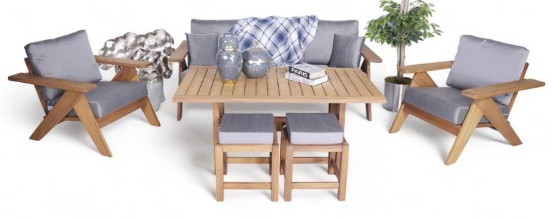 Gartenmöbel Set 6tlg Sitzgruppen 3+1+1 Sitzer Designer Esstisch Holz 2x Hocker Gartenmöbel Set 6tlg Sitzgruppen 3+1+1 Sitzer Designer Esstisch Holz 2x Hocker von JV Möbel