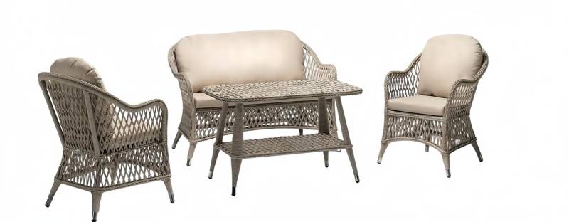 Gartenmöbel Sofa 2 Sitzer Robuste Garten Rattan Garnitur Couchtisch 2x Sessel von JV Möbel