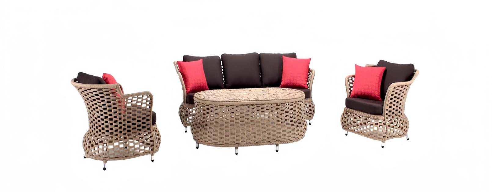 Gartenmöbel Sofa 3 Sitzer 2x Sessel Robuste Garten Braun Garnitur Couchtisch von JV Möbel