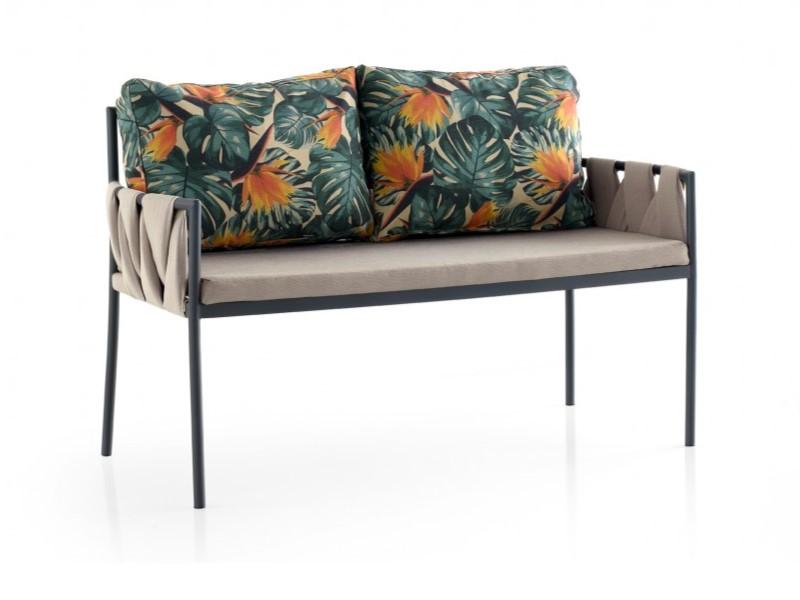 Gartensofa 2er Sofa 2 Sitzer Loungesofa Blättermuster Kissen Gartenmöbel von JV Möbel