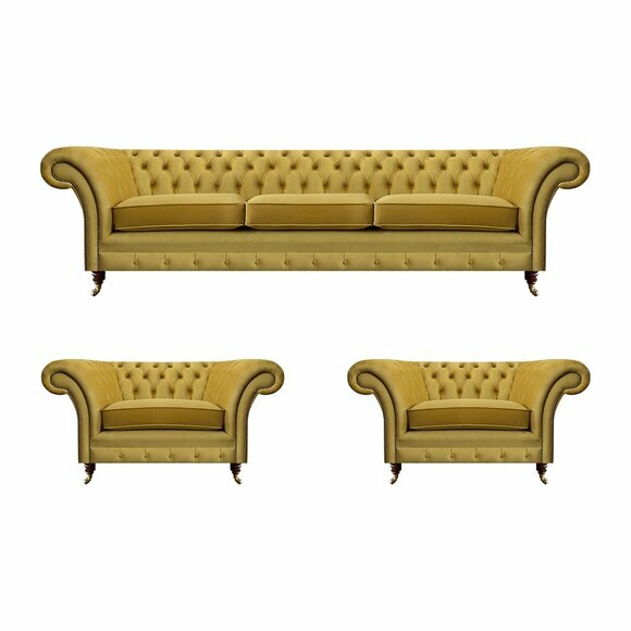 Gelb Sofagarnitur Wohnzimmer Komplett 3tlg Sofas Textil Sessel Neu Chesterfield von JV Moebel