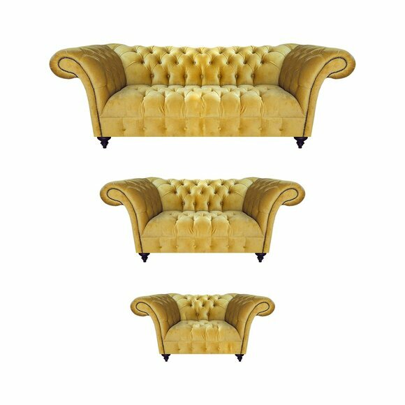 Gelbe Chesterfield Couchen Designer Lehnsessel Moderner Dreisitzer 3tlg von JV Moebel
