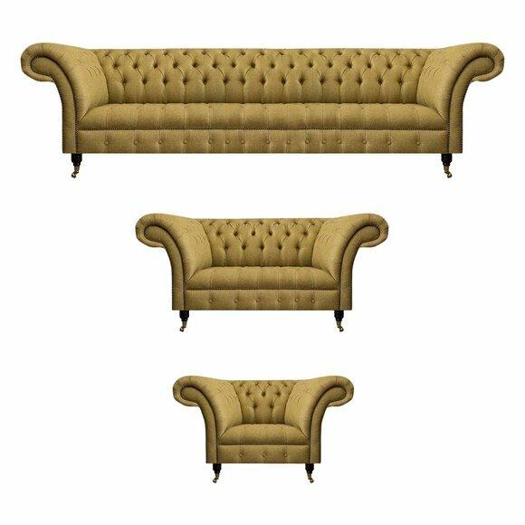 Gelbe Chesterfield Sofagarnitur Wohnzimmer 4-Sitzer Zweisitzer Sessel von JV Moebel