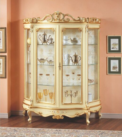 Glasvitrine Wohnzimmer Weißer Glasschrank aus Holz Italienische Möbel Regale Neu von JV Möbel