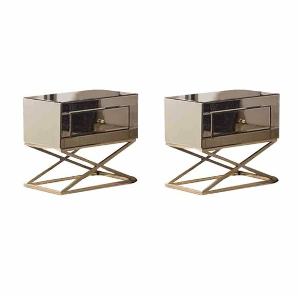 Goldene 2x Nachtschränke Schlafzimmer Designer Holz Nachttische 2tlg von JV Moebel