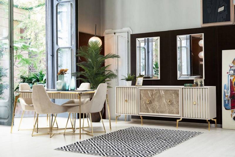 Goldenes Esszimmer Set Luxus Garnitur Esstisch mit Stühlen Designer Möbel von JV Möbel