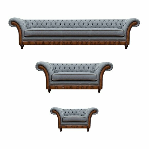 Grau-Braune Chesterfield Polstercouchen Designer Sofagarnitur 3tlg Set Grau-Braune Chesterfield Polstercouchen Designer Sofagarnitur 3tlg Set von JV Moebel