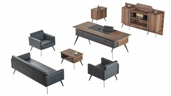 Grau-Braune Stilvolle Arbeitszimmer Sitzmöbel Ablagetisch Sideboard 7tlg von JV Moebel