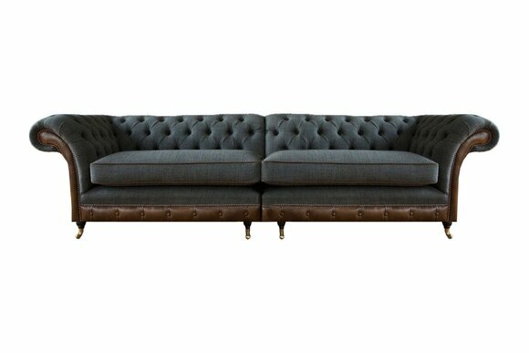 Grau-Braunes Chesterfield Textilsofa Designer Zweisitzer Wohnzimmer Couch von JV Moebel