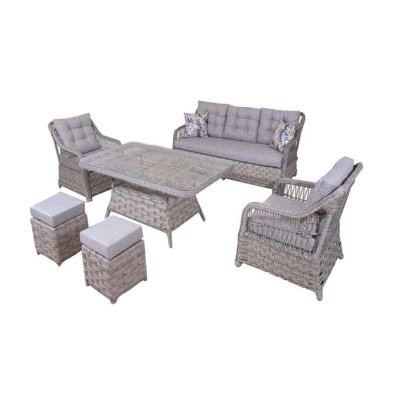 Grau Garten Sitzmöbel Sofagarnitur Dreisitzer Sofa Sessel Esstisch Set Rattan von JV Möbel