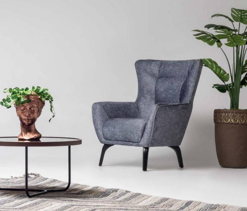 Grau Sessel Ohrensessel Wohnzimmer Stoffsessel Polster Einsitzer Holz von JV Möbel