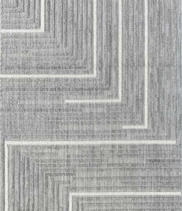 Grau Teppich Geometrisches Wohnzimmer Arbeitszimmer Kurzflor Weiß Linien von JV Möbel