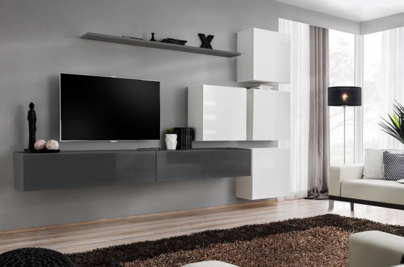 Grau Wandregal TV Ständer Luxus Komplett Stil Modern Wohnzimmer Neu Einrichtung von JV Möbel