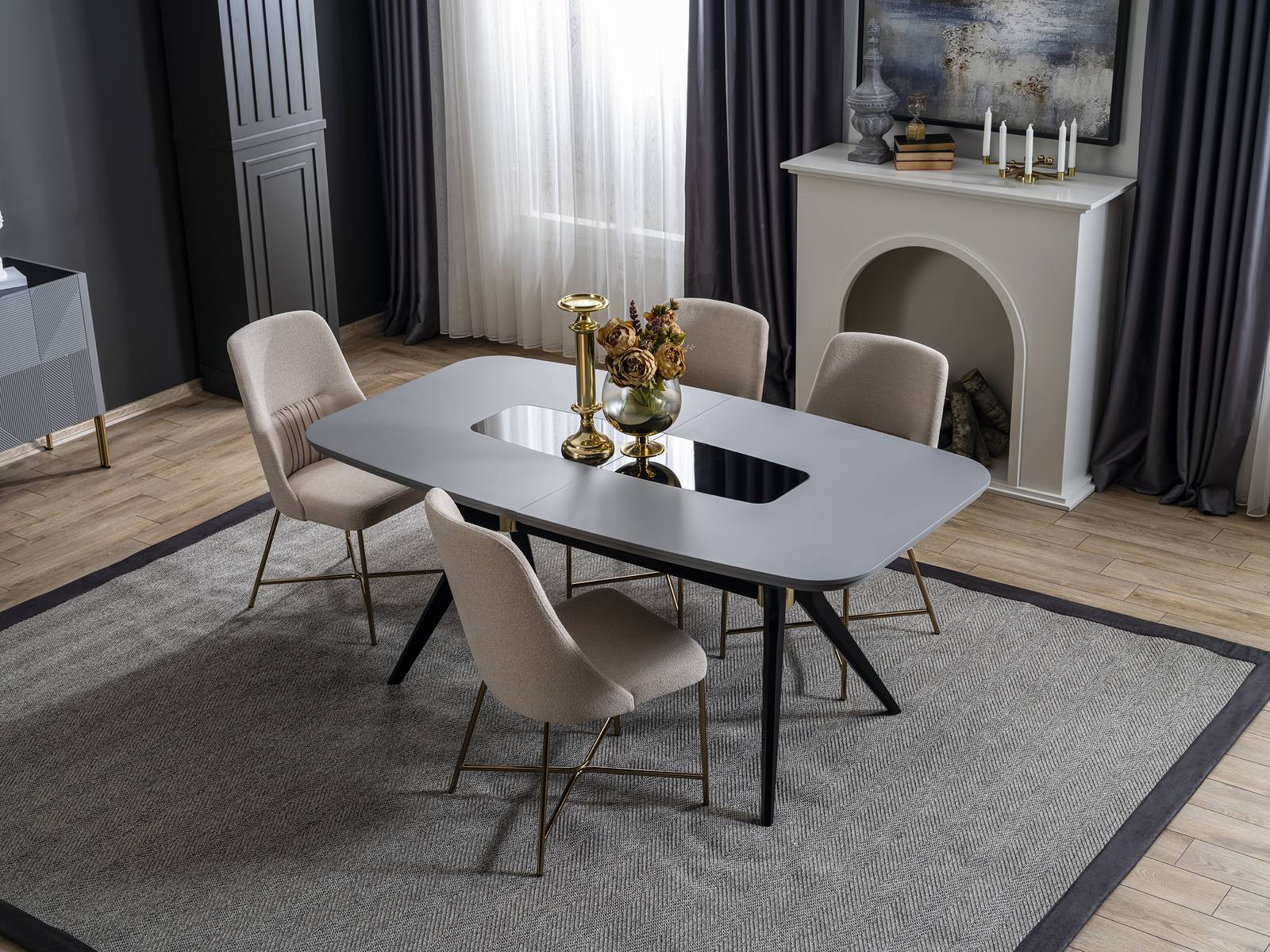 Grau-Weiße Esszimmer Möbel Esstisch Luxus 4x Polsterstühle Moderner Set von JV Möbel