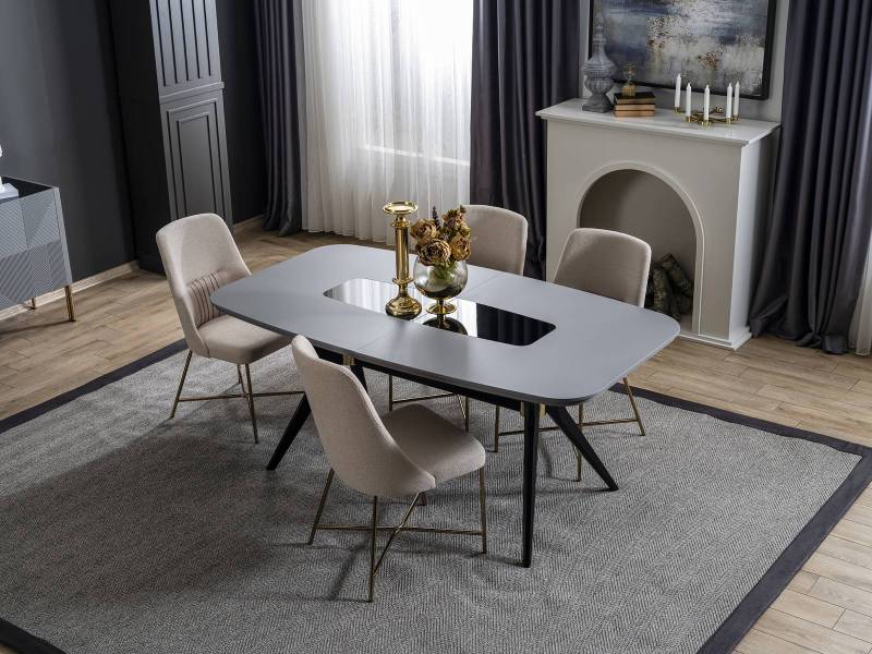 Grau-Weiße Esszimmer Möbel Esstisch Luxus 4x Polsterstühle Moderner Set von JV Möbel