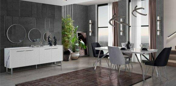 Grau-Weiße Esszimmer Möbel Kommode Esstisch Luxuriöse Polsterstühle von JV Moebel