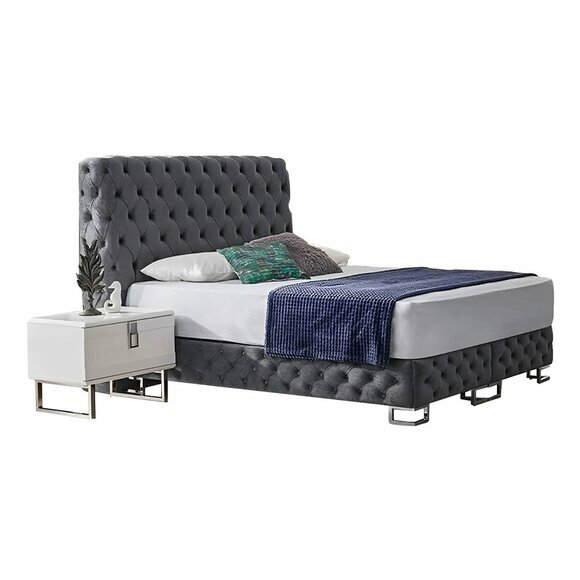 Grau-Weiße Komplette Garnitur Chesterfield Bett Schlafzimmer Möbel 3tlg von JV Moebel