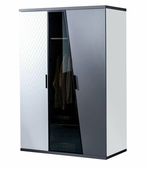 Grau-weißer Kleiderschrank Jugendzimmer Schrank Luxuriöser Holzschrank von JV Moebel