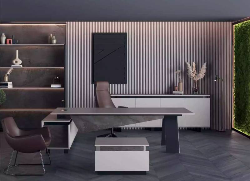 Graue Arbeitszimmermöbel Schreibtisch Sideboard Büromöbel Modern Holz von JV Möbel