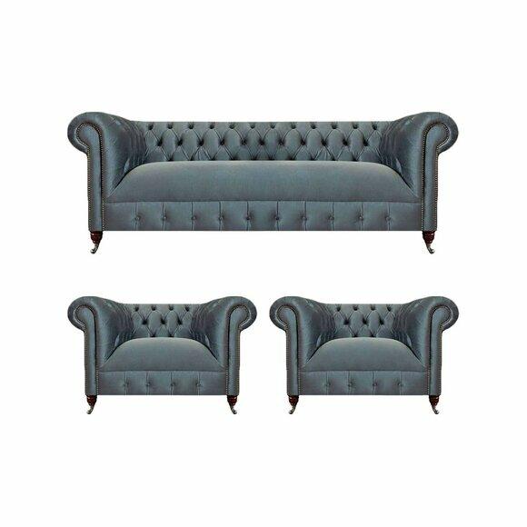 Graue Chesterfield Möbel Sitzsofas Designer Sessel Wohnzimmer Möbel 3tlg von JV Moebel
