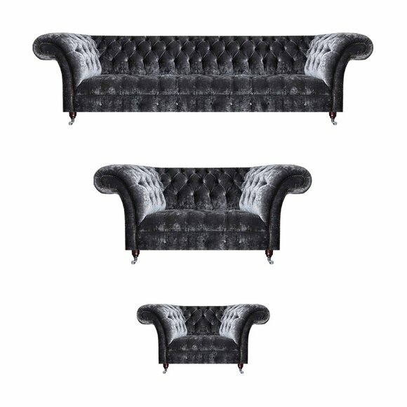 Graue Chesterfield Polstergarnitur Designer Couchen Luxus Viersitzer 3tlg von JV Moebel