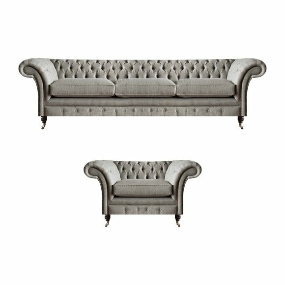 Graue Chesterfield Textilsofas Edler Wohnzimmer 3-Sitzer Polstersessel von JV Moebel