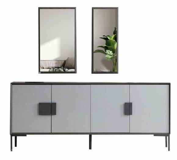 Graue Esszimmer Anrichte Luxuriöse Konsole 2x Spiegel Holz Möbel 3tlg von JV Moebel