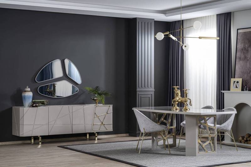 Graue Esszimmer Möbel Luxuriöse Essgruppe Esstisch 4x Stühle Sideboard von JV Möbel