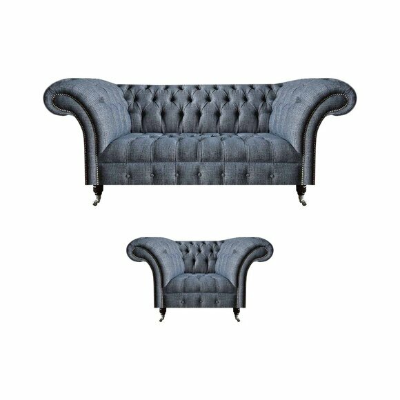 Graue Luxuriöse Chesterfield Polster Sitzmöbel Wohnzimmer Couchen 2tlg von JV Moebel