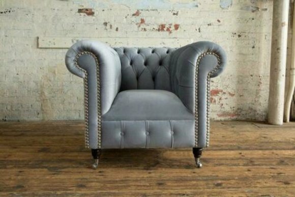 Graue Luxus Fernseh Relax Chesterfield Club Sessel Chesterfield Lounge von JV Möbel