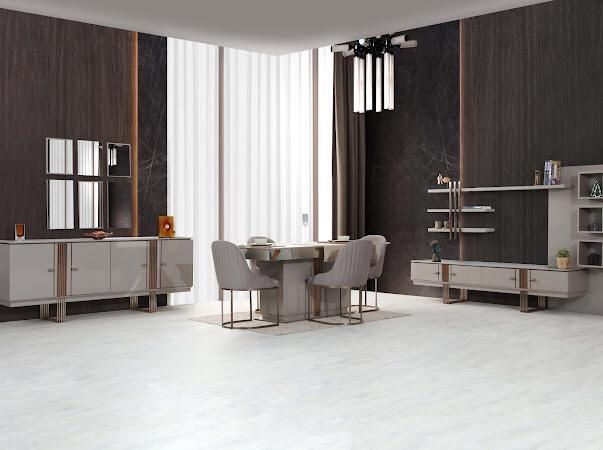 Graue Moderne Esszimmer Garnitur Edle Polsterstühle Holztisch Sideboard Graue Moderne Esszimmer Garnitur Edle Polsterstühle Holztisch Sideboard von JV Möbel