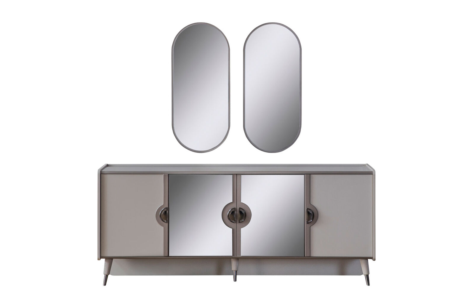 Graue Möbel Garnitur Designer 4-türiges Sideboard Exklusive Spiegel 3tlg Graue Möbel Garnitur Designer 4-türiges Sideboard Exklusive Spiegel 3tlg von JV Möbel