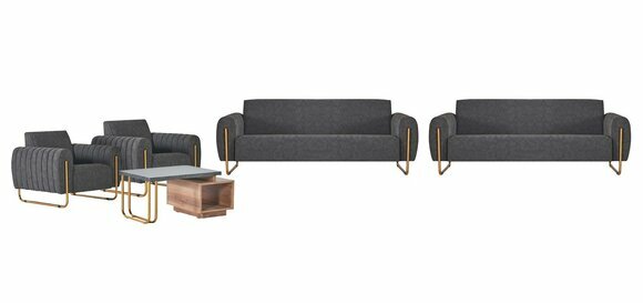 Graue Polster Sitzgarnitur Designer 3-Sitzer 2x Sessel Couchtisch 5tlg von JV Moebel
